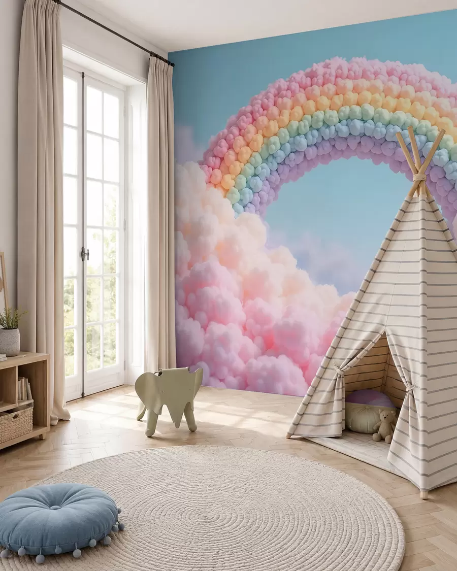 murales de pared Arco iris esponjoso sobre nubes, pintado w02615