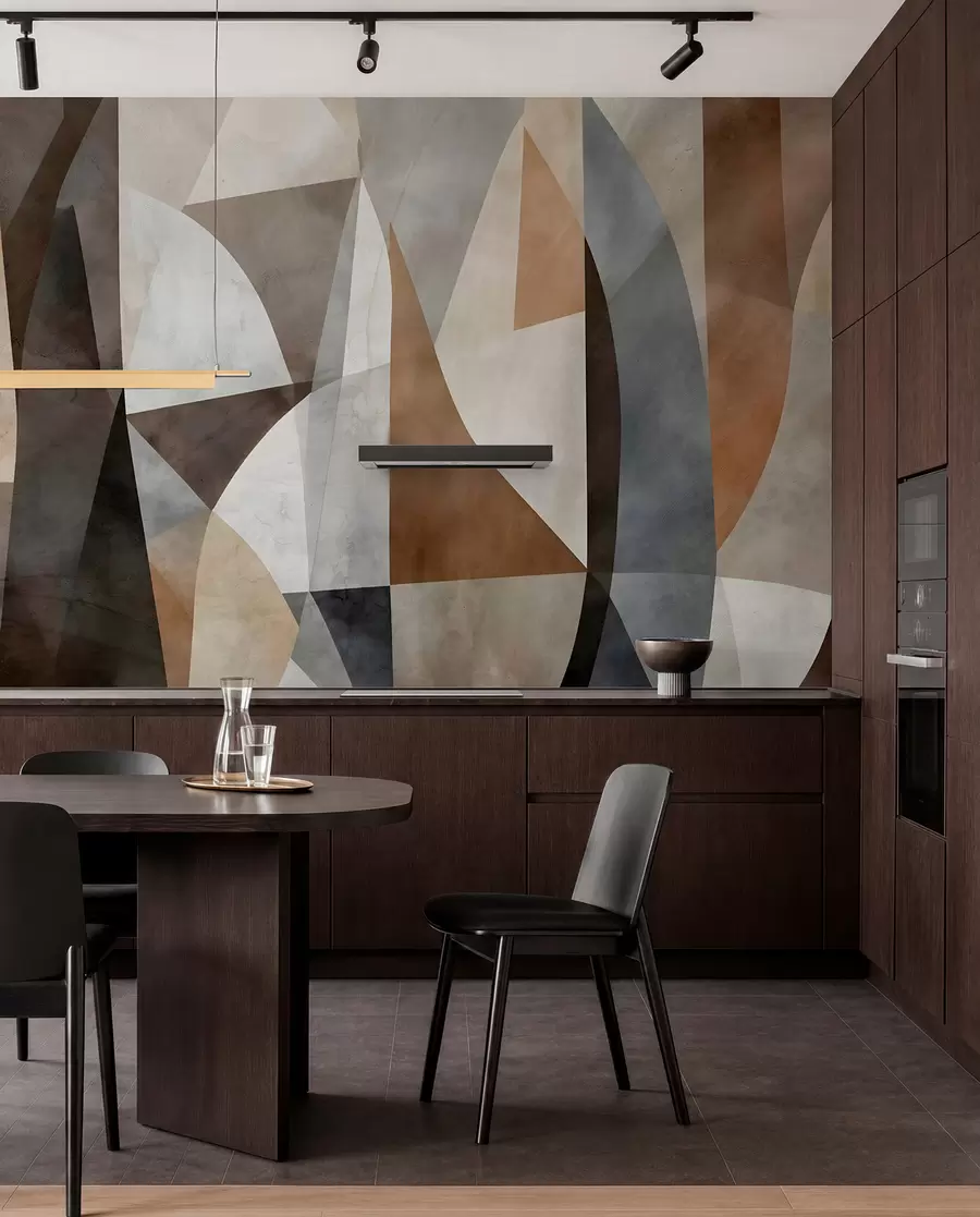 murales de pared Arte moderno abstracto de formas geométricas texturadas en tonos marrones, grises y beige w08530