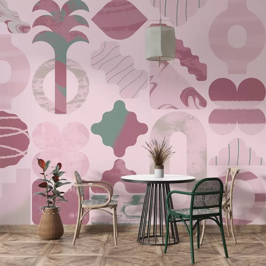 murales de pared varias formas interesantes, geometría moderna en colores rosas w02550