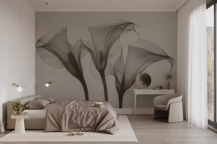 murales de pared flores transparentes de Zantedeschia en tonos beige  w02632