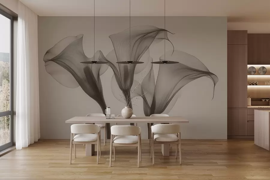 murales de pared flores transparentes de Zantedeschia en tonos beige  w02632