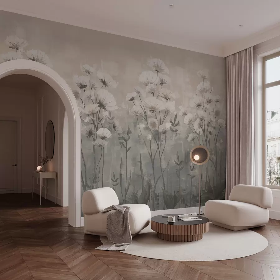 murales de pared Delicadas flores silvestres con efecto de pinceladas en colores pastel w02629v2