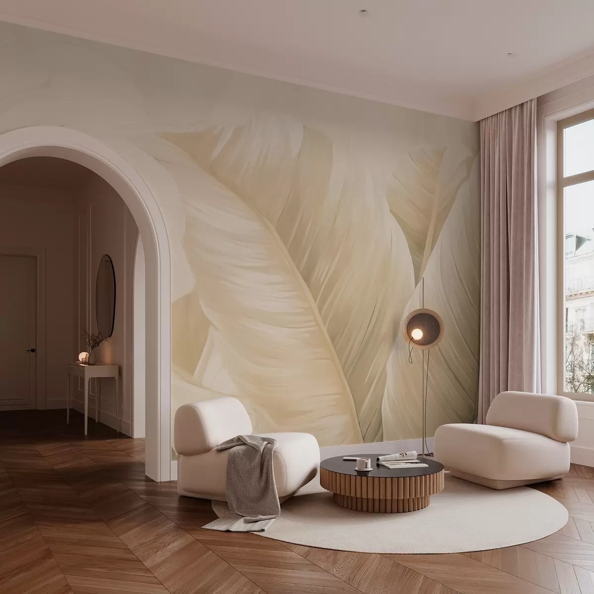 murales de pared Hojas grandes de plátano cremoso w02573