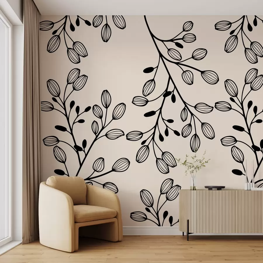 murales de pared ramitas pintadas sobre fondo beige w02665