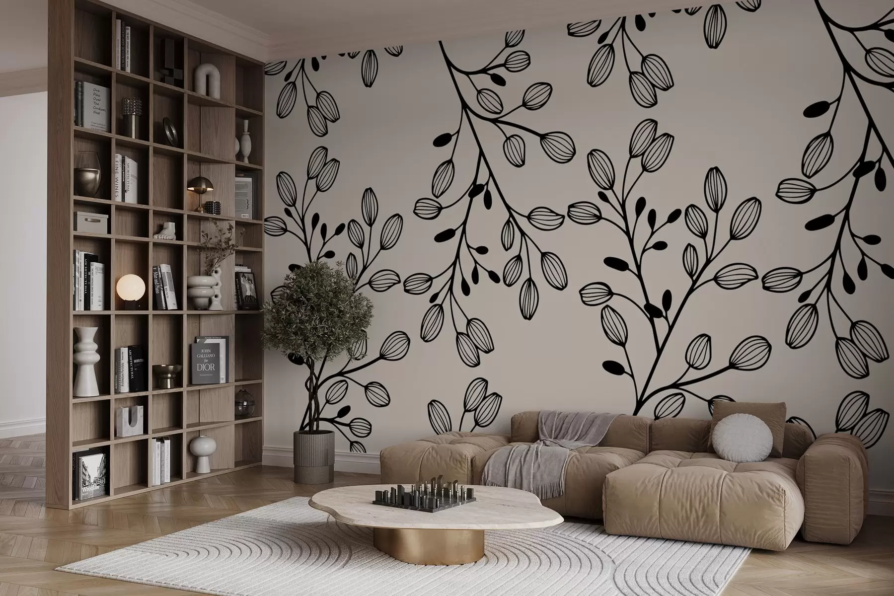 murales de pared ramitas pintadas sobre fondo beige w02665