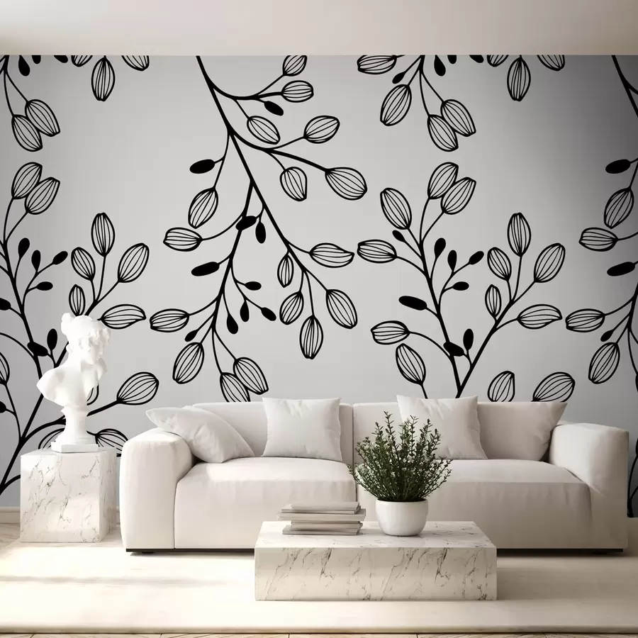 murales de pared ramitas pintadas sobre fondo gris w02665v1