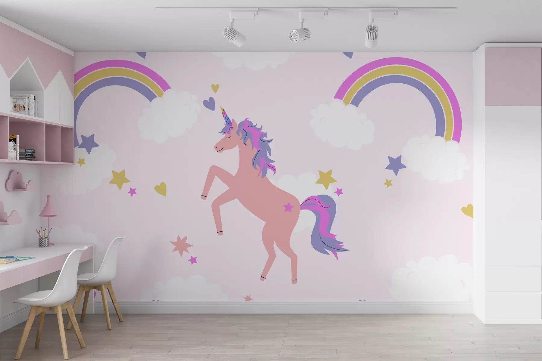murales de pared unicornio y arco iris w02671