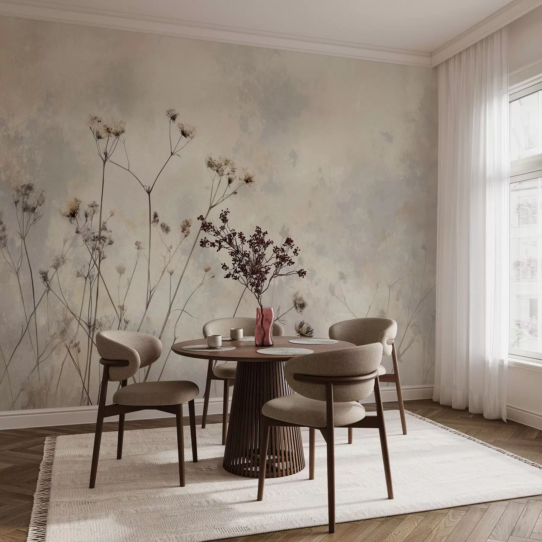 murales de pared papel pintado ecológico con plantas silvestres en colores pastel w02684