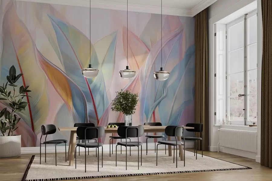 murales de pared Hojas multicolores estilizadas w02624