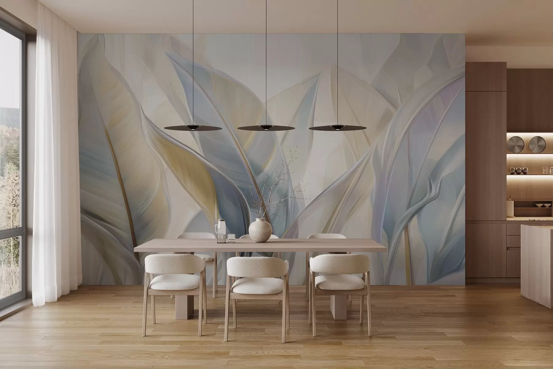 murales de pared Hojas multicolores estilizadas w02624v2