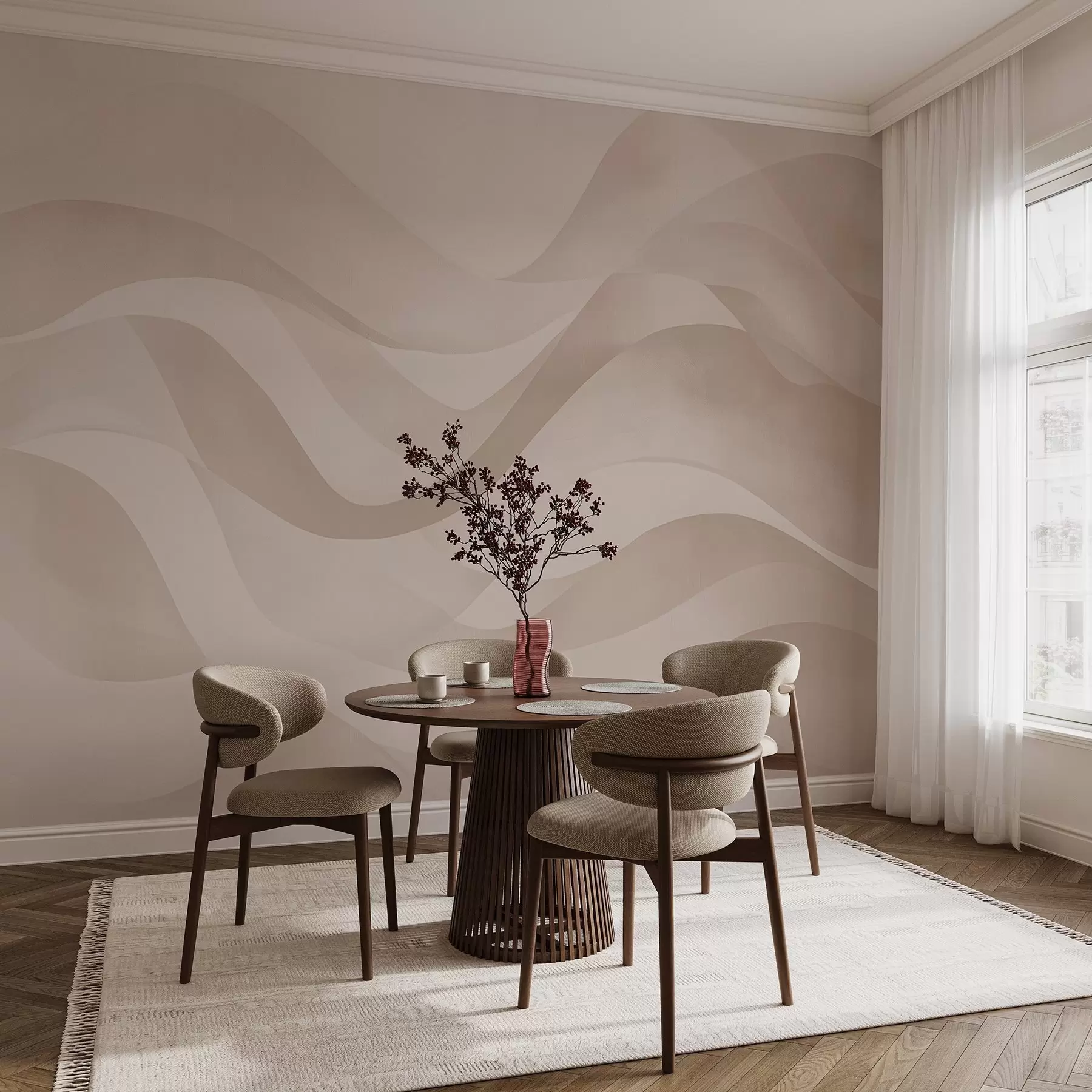 murales de pared Suaves ondas en suaves tonos beige en estilo acuarela w08564