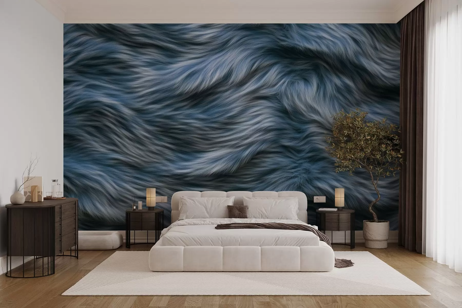 murales de pared acogedor papel pintado imitación piel en tonos azules w02687v3