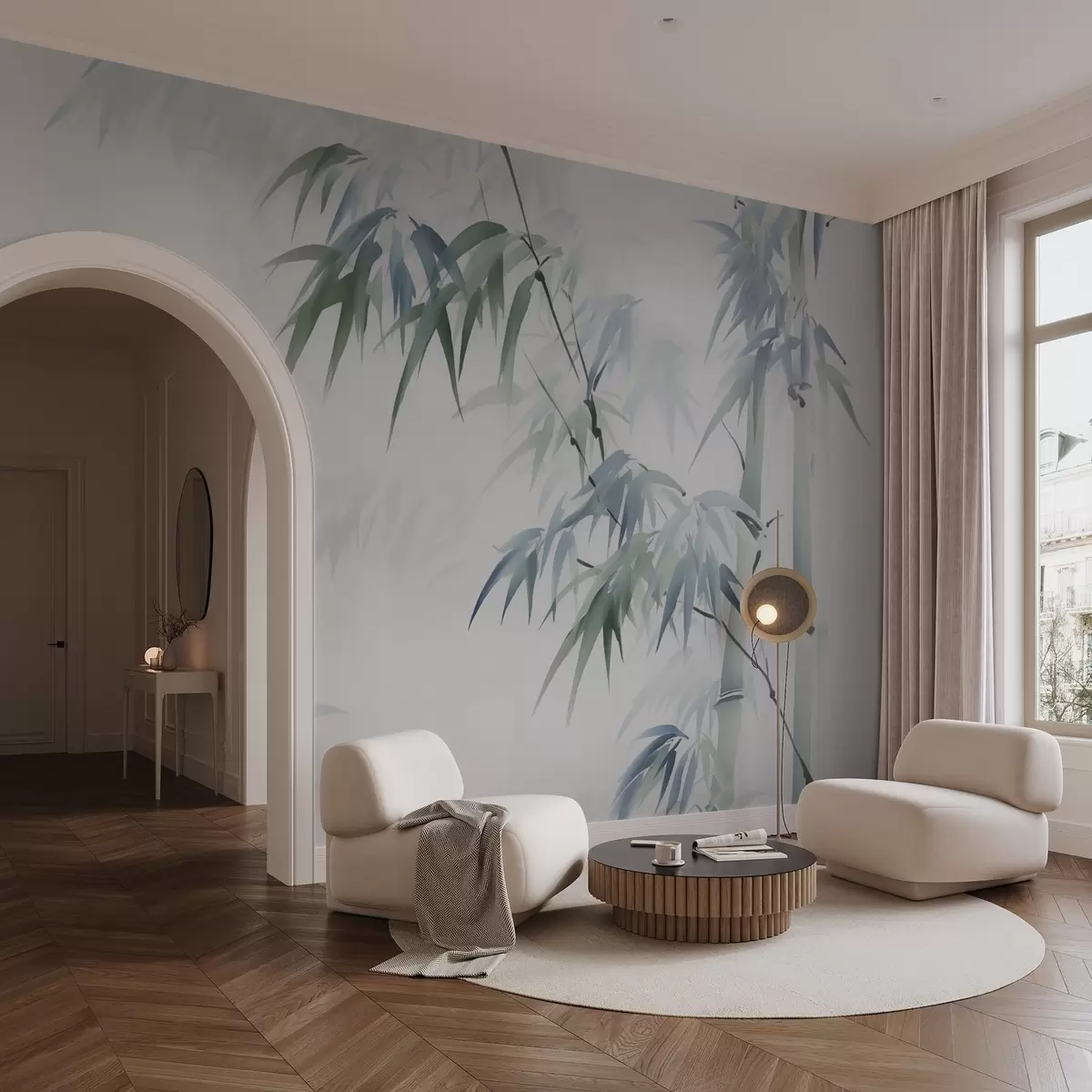 murales de pared Ramas de bambú imitación acuarela difuminada w02705