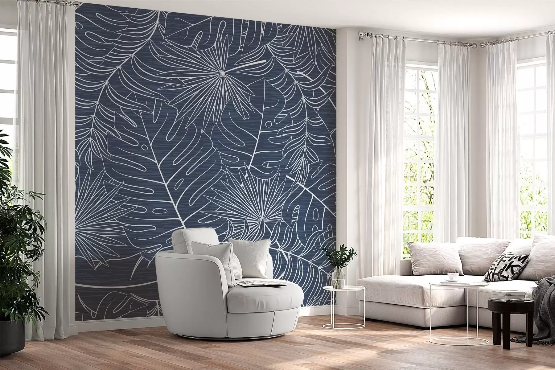 murales de pared Hojas tropicales en estilo gráfico w02695v1