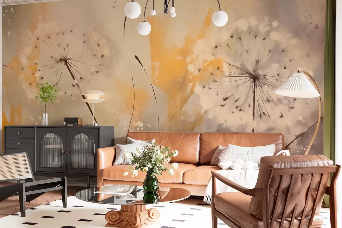 murales de pared Dientes de león difuminados en colores pastel w02699