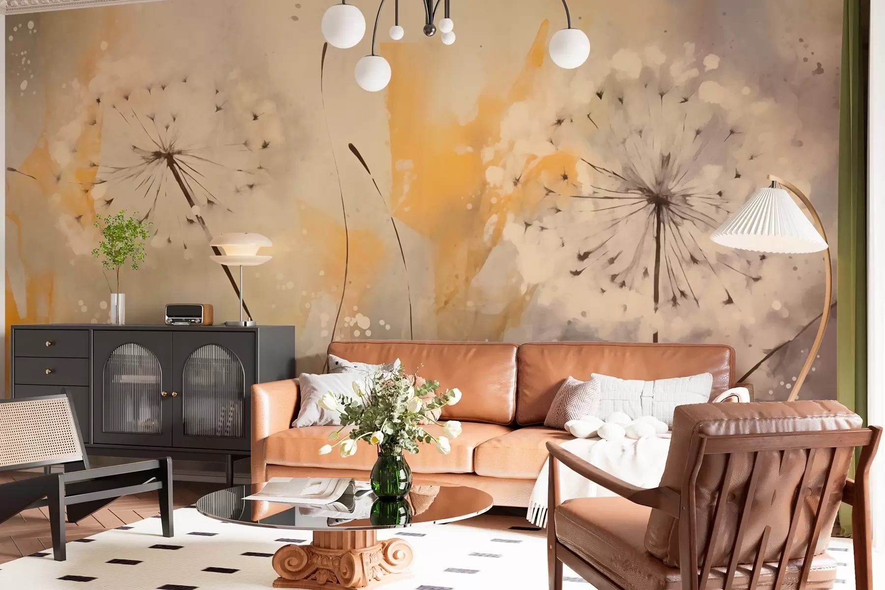 murales de pared Dientes de león difuminados en colores pastel w02699