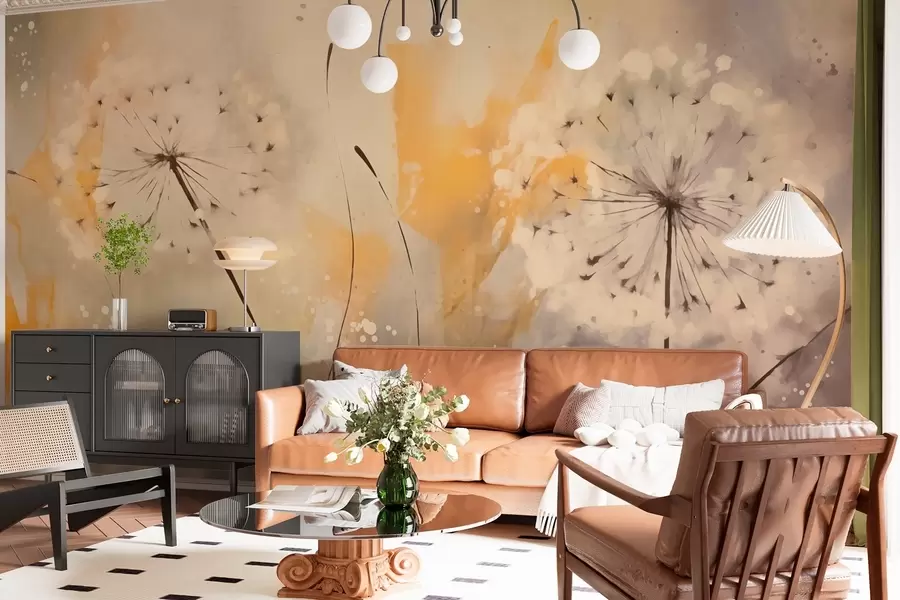 murales de pared Dientes de león difuminados en colores pastel w02699