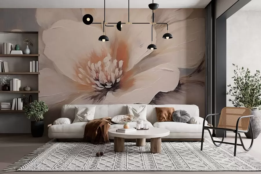 murales de pared Flor blanca abstracta sobre fondo gris w02702