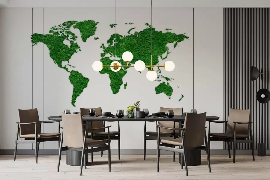 murales de pared Mapamundi con musgo, naturaleza, paleta de colores verdes  w02657