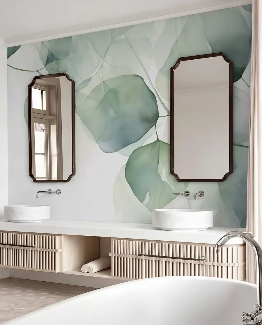 murales de pared Hojas grandes imitación abstracta de acuarela w02725