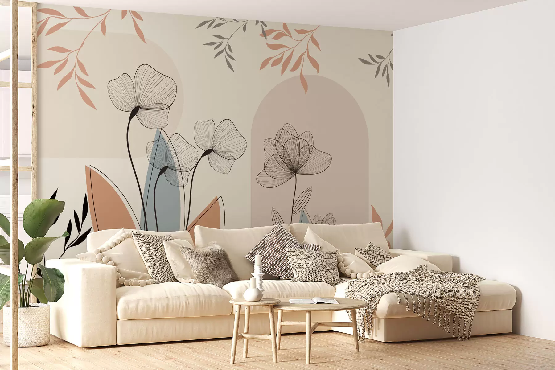 murales de pared Flores y ramas de estilo boho w02754