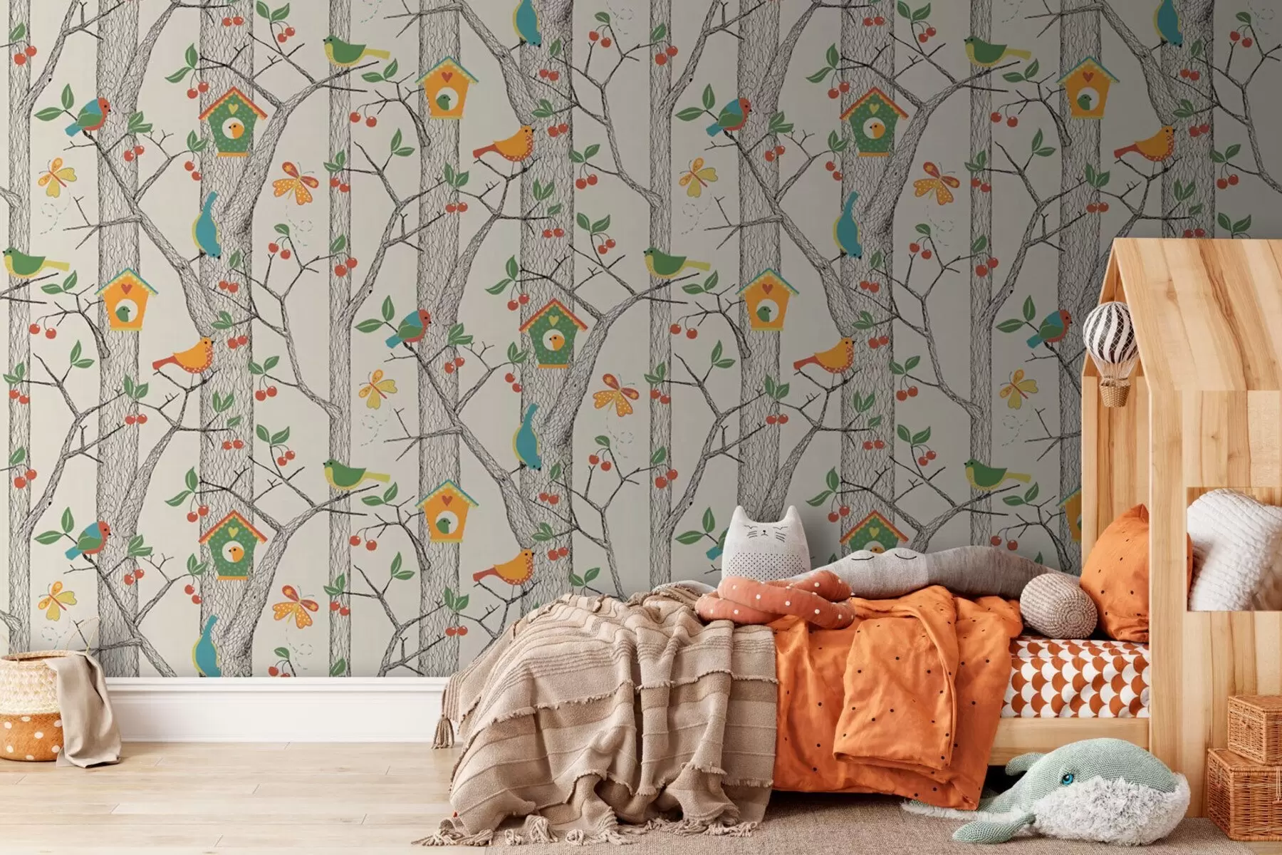 murales de pared Pájaros de colores entre ramas frondosas u94633