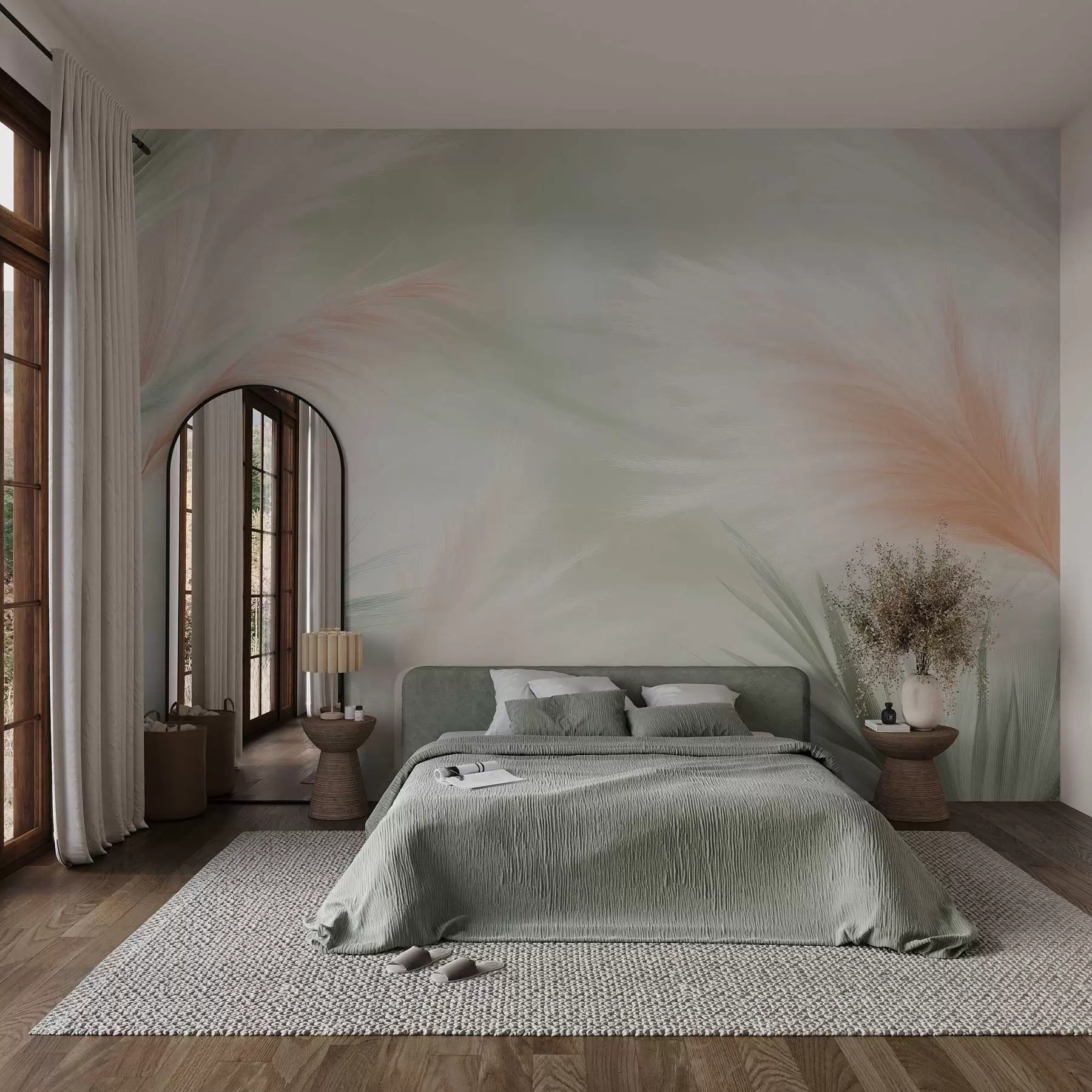 murales de pared tierna hierba de la pampa en delicados colores w02688