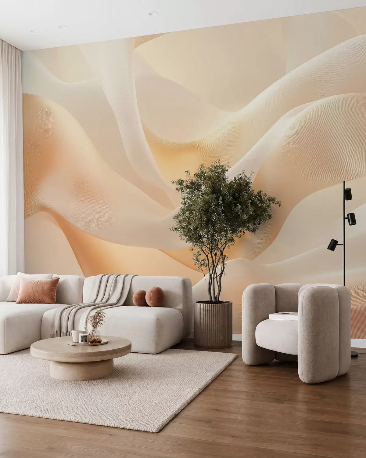 murales de pared Pliegues de seda en luz miel w02765