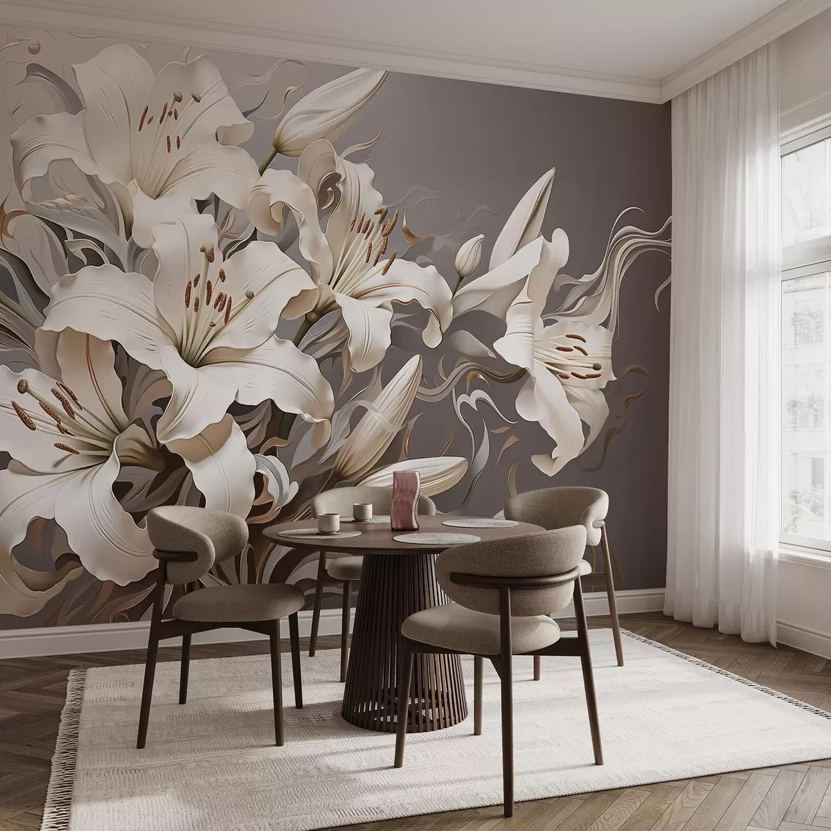 murales de pared Sofisticados lirios blancos en tonos pastel w08633v1