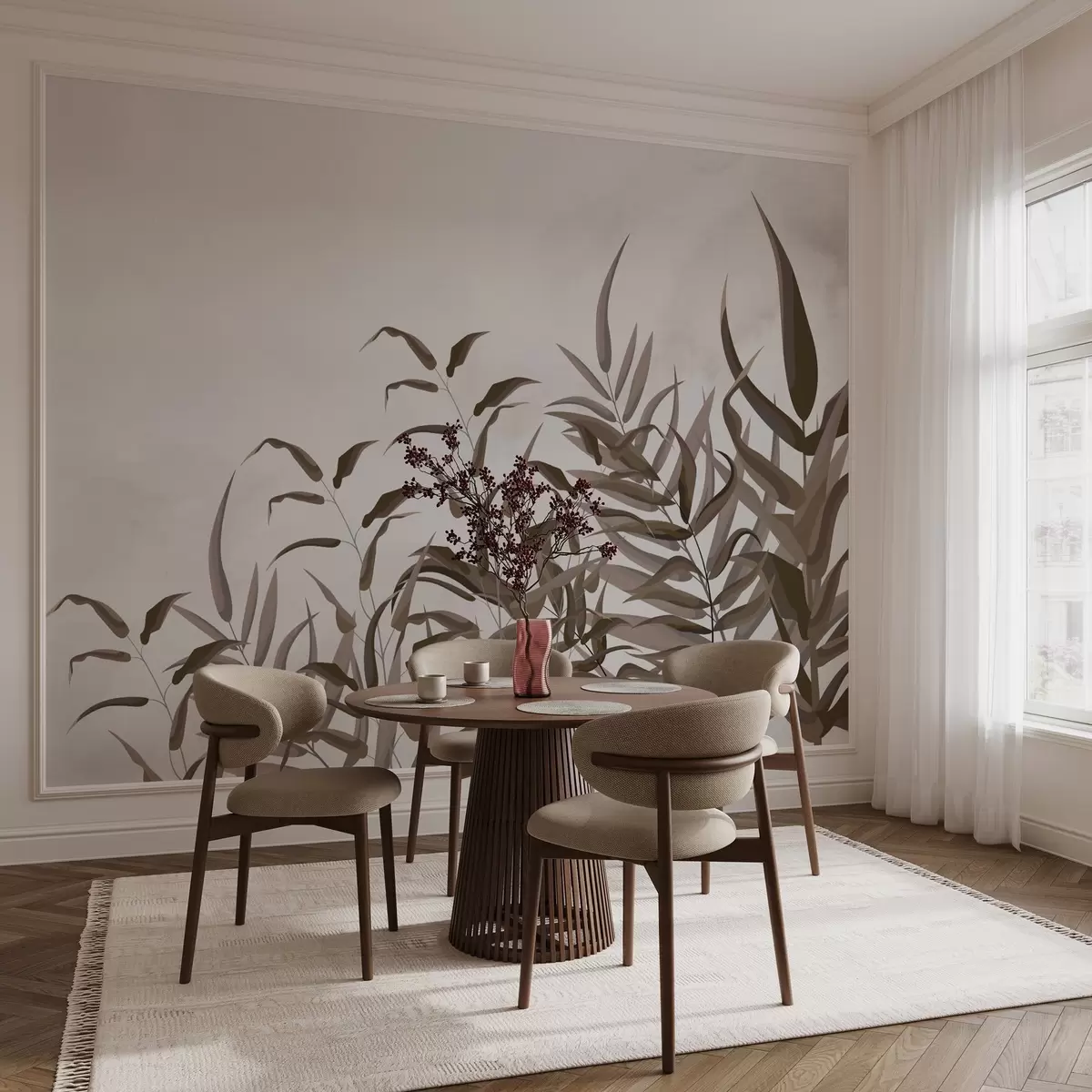 murales de pared hojas grandes marrones w02806