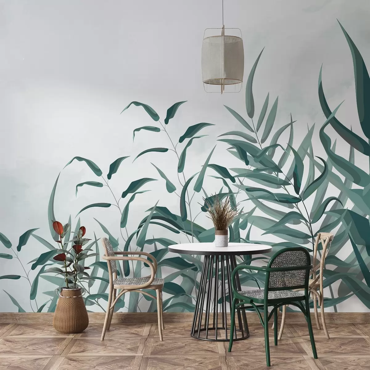 murales de pared hojas grandes verdes w02806v1