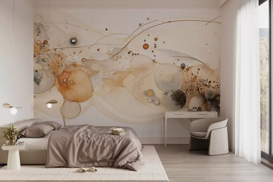 murales de pared Arte abstracto en tinta, estilo fluido, paleta de colores beige  w02744