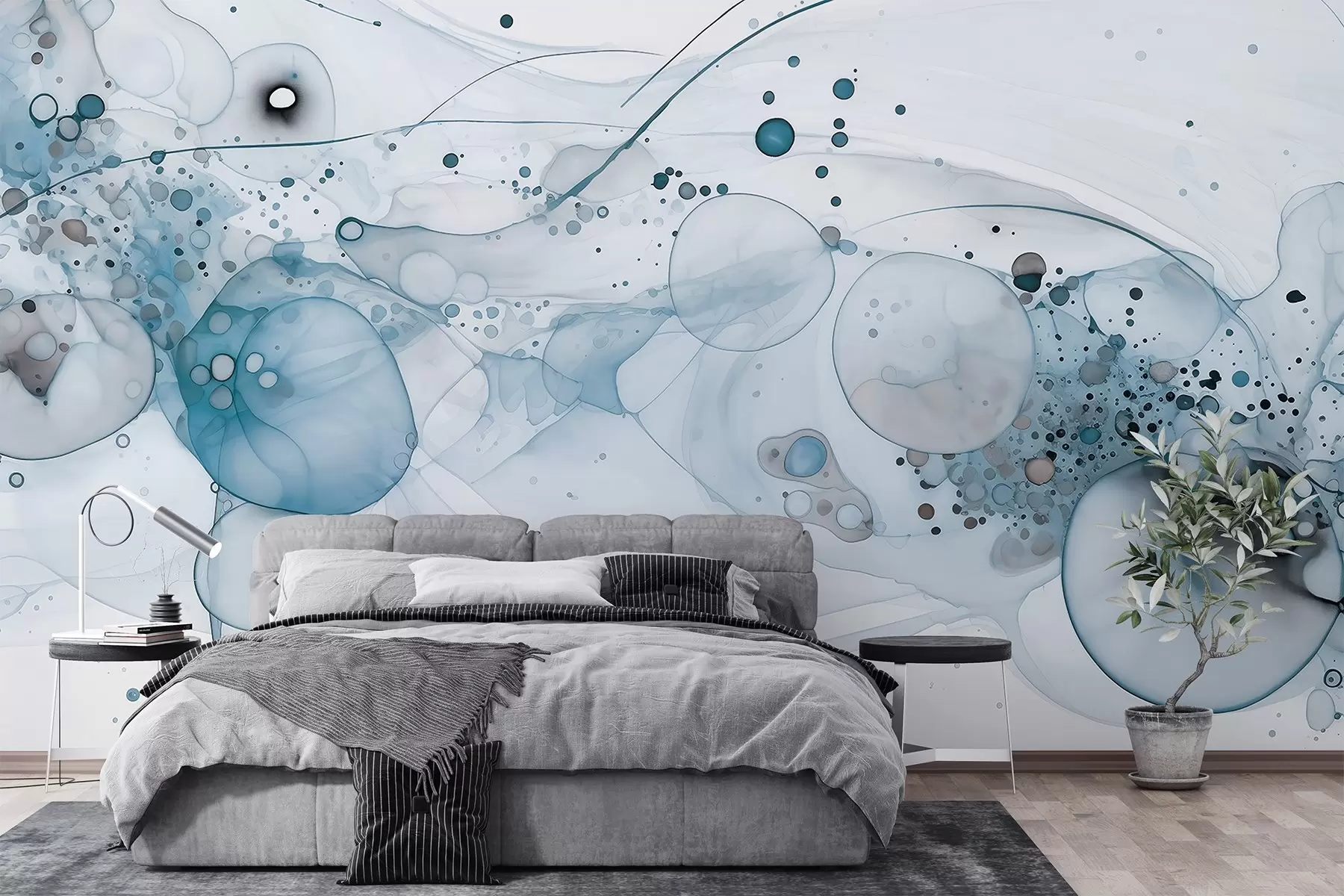 murales de pared Arte abstracto en tinta, estilo fluido, paleta de colores azules  w02744v2