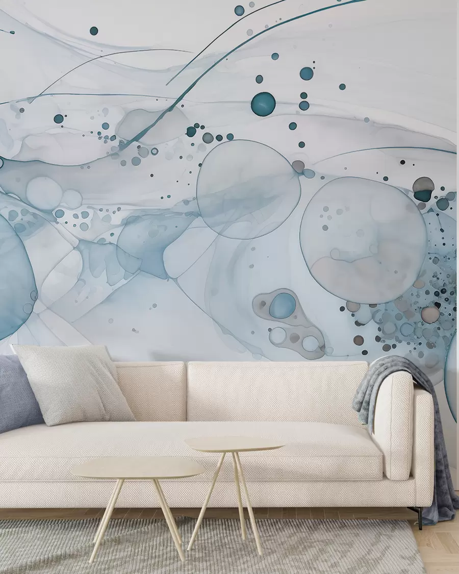 murales de pared Tinta azul y órbitas plata w02744v2