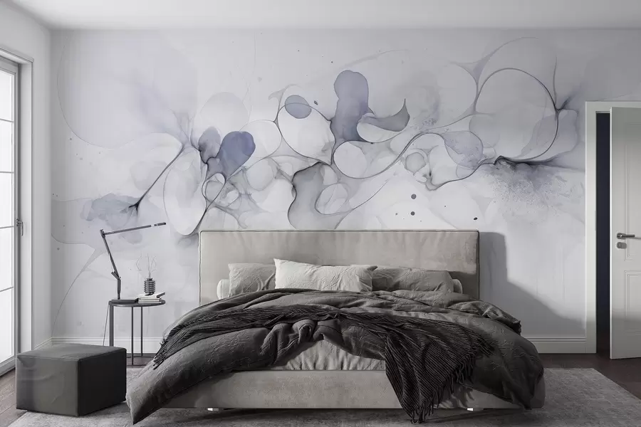 murales de pared Estilo artístico fluido, abstracción, colores grises suaves w02745v3