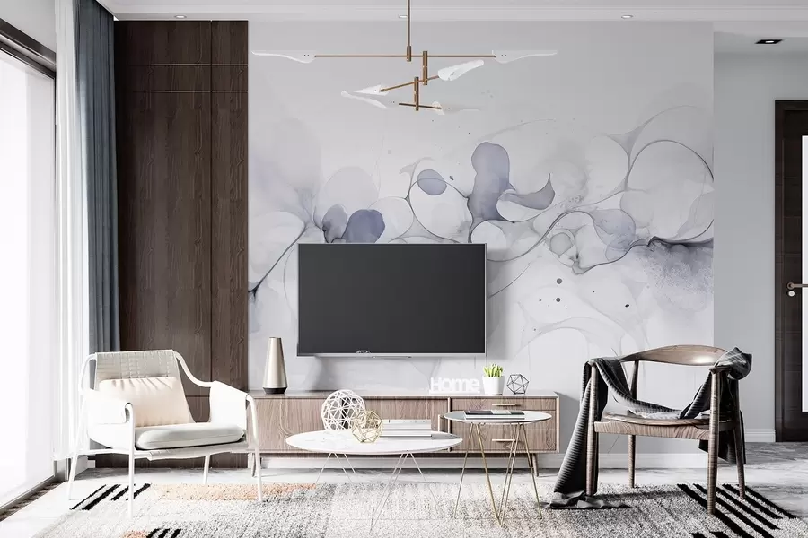 murales de pared Estilo artístico fluido, abstracción, colores grises suaves w02745v3