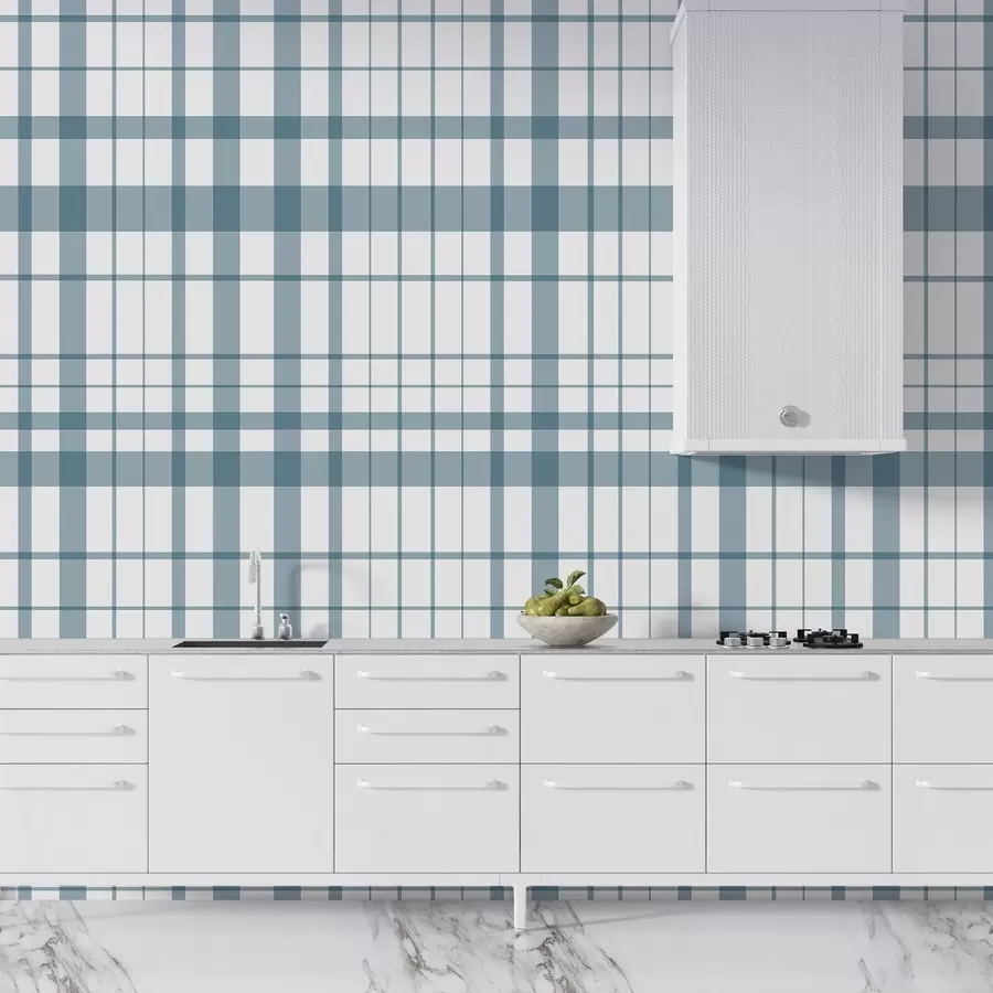 murales de pared Diseño minimalista a cuadros con líneas finas y turquesas sobre fondo blanco, austeridad geométrica. w02852v1