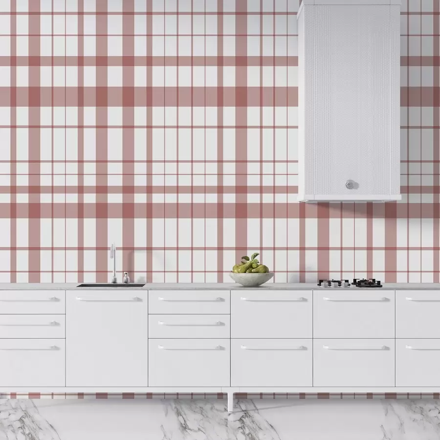 murales de pared Diseño minimalista a cuadros con líneas finas y rojas sobre fondo blanco, austeridad geométrica. w02852v2