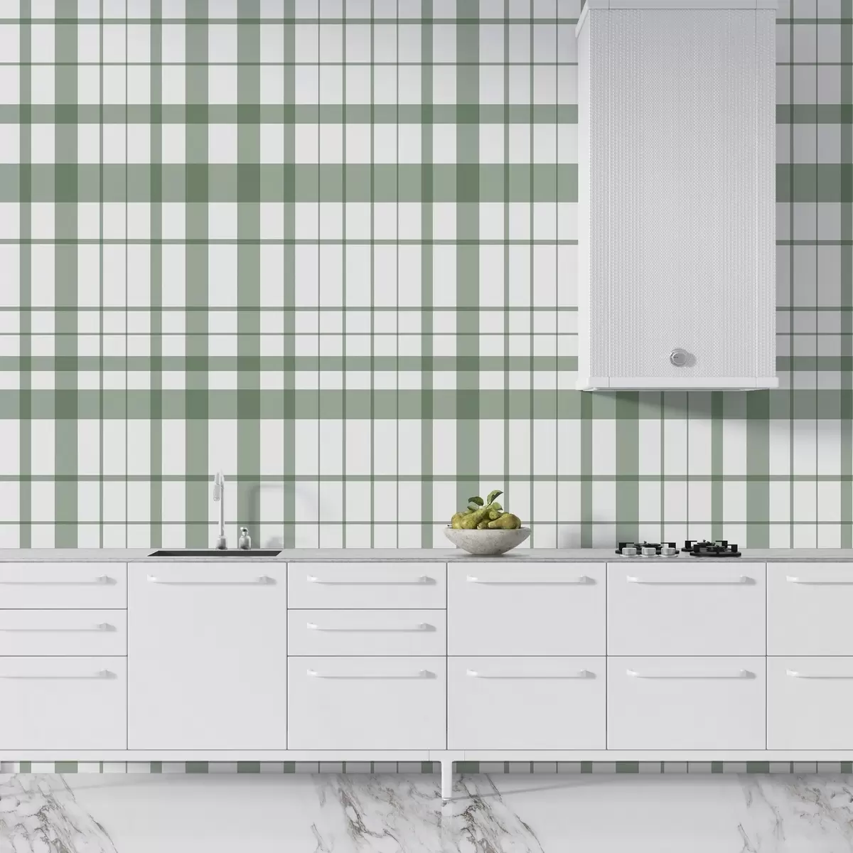 murales de pared Diseño minimalista a cuadros con líneas finas y verdes sobre fondo blanco, austeridad geométrica. w02852v3