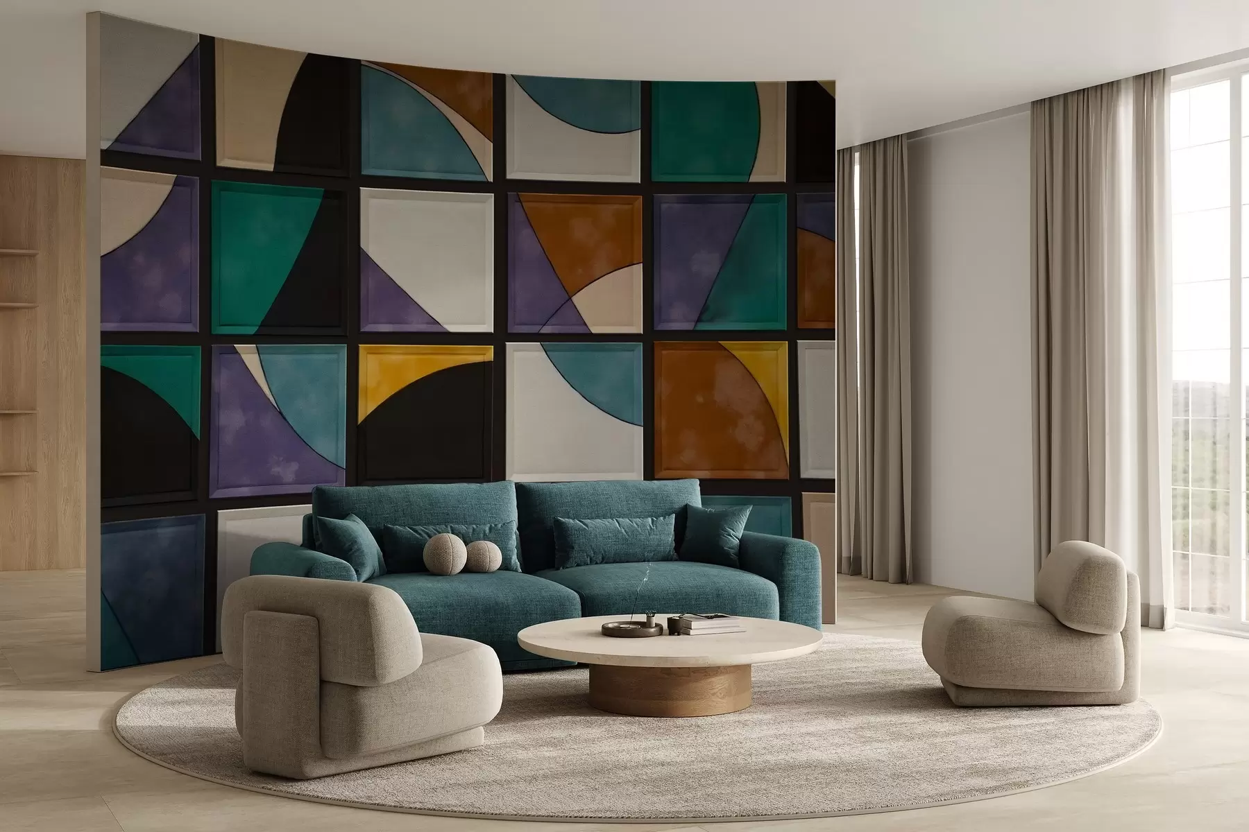 murales de pared Cuadrados de mosaico de colores sobre fondo oscuro w02849