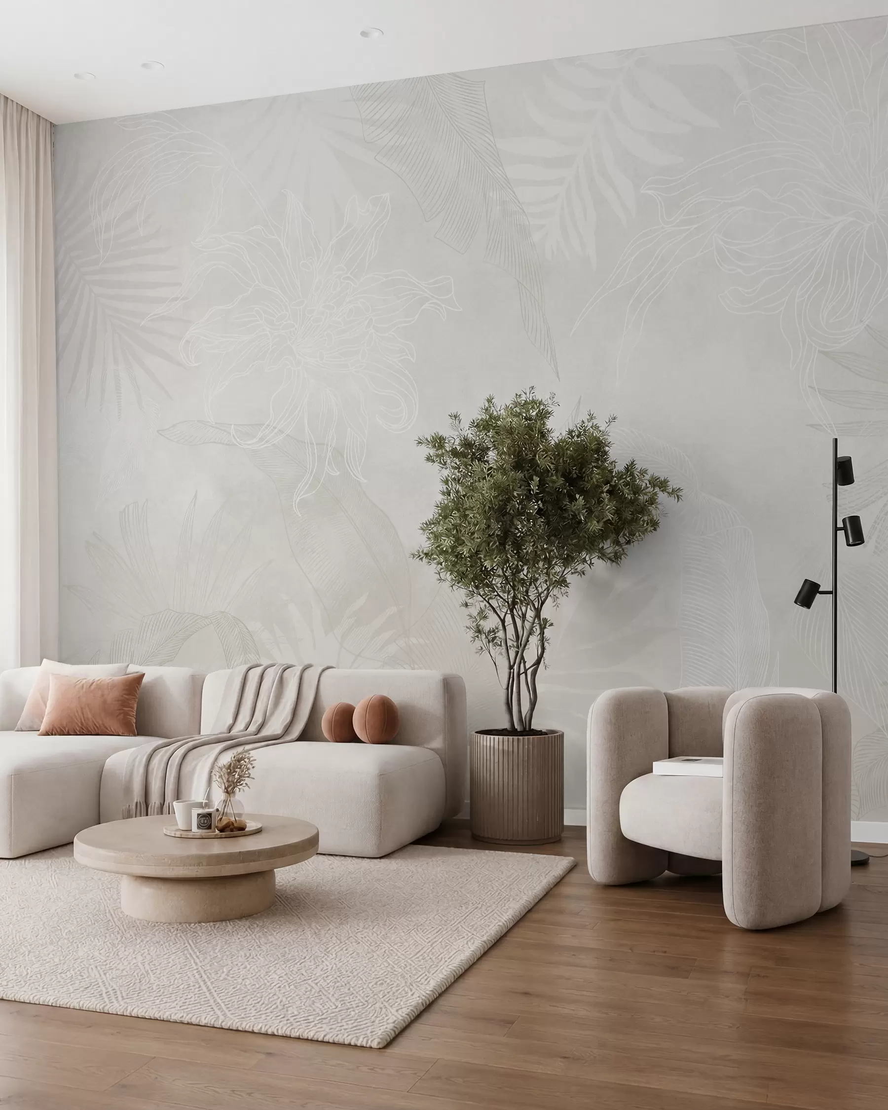 murales de pared Palmas en bruma marfil w02737