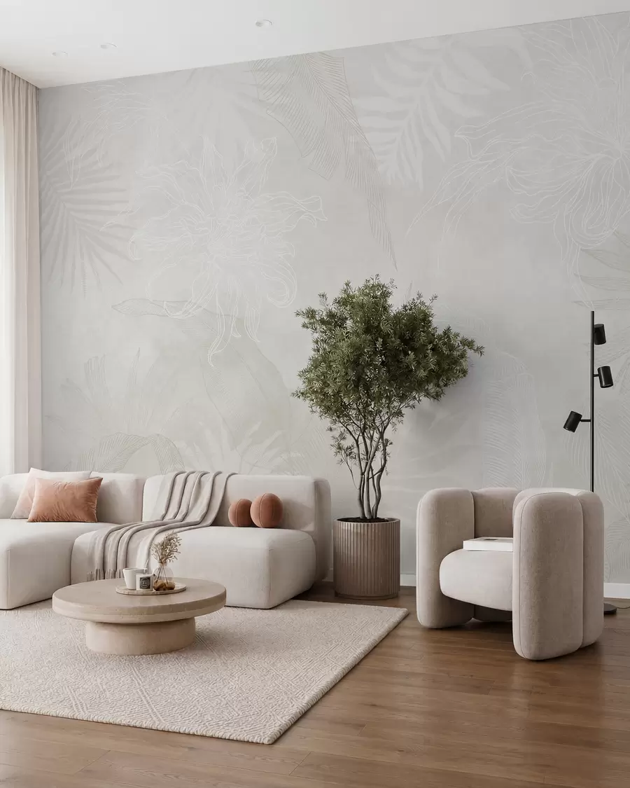 murales de pared Palmas en bruma marfil w02737