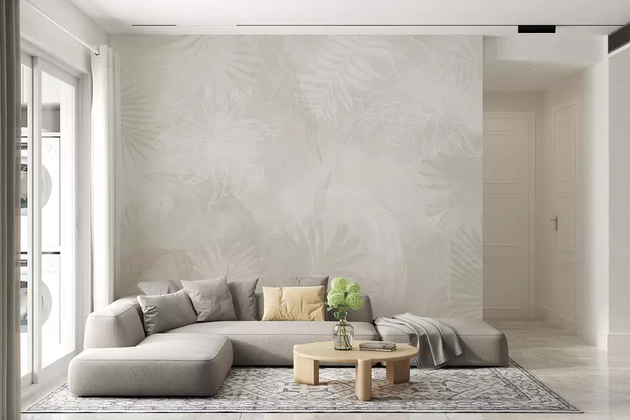 murales de pared Follaje tropical con efecto grunge w02737v1