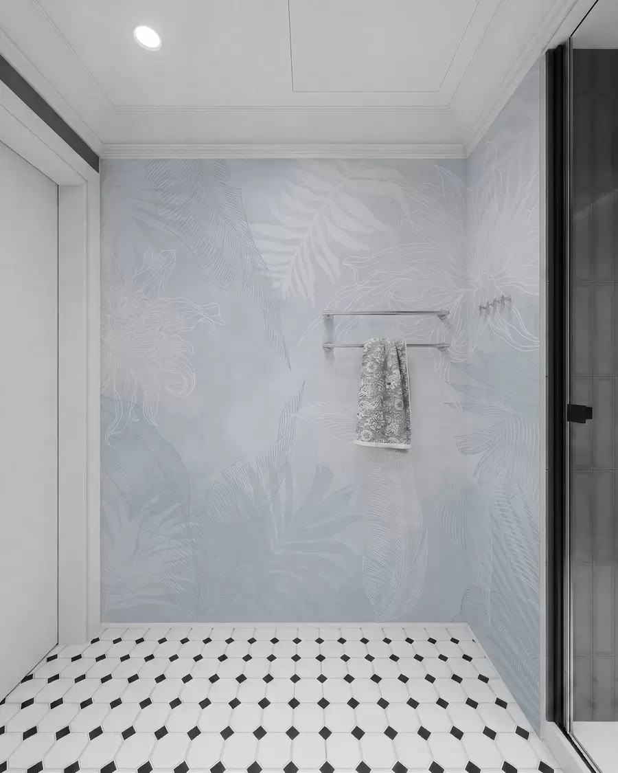 murales de pared Follaje tropical con efecto grunge y tinte azulado w02737v3