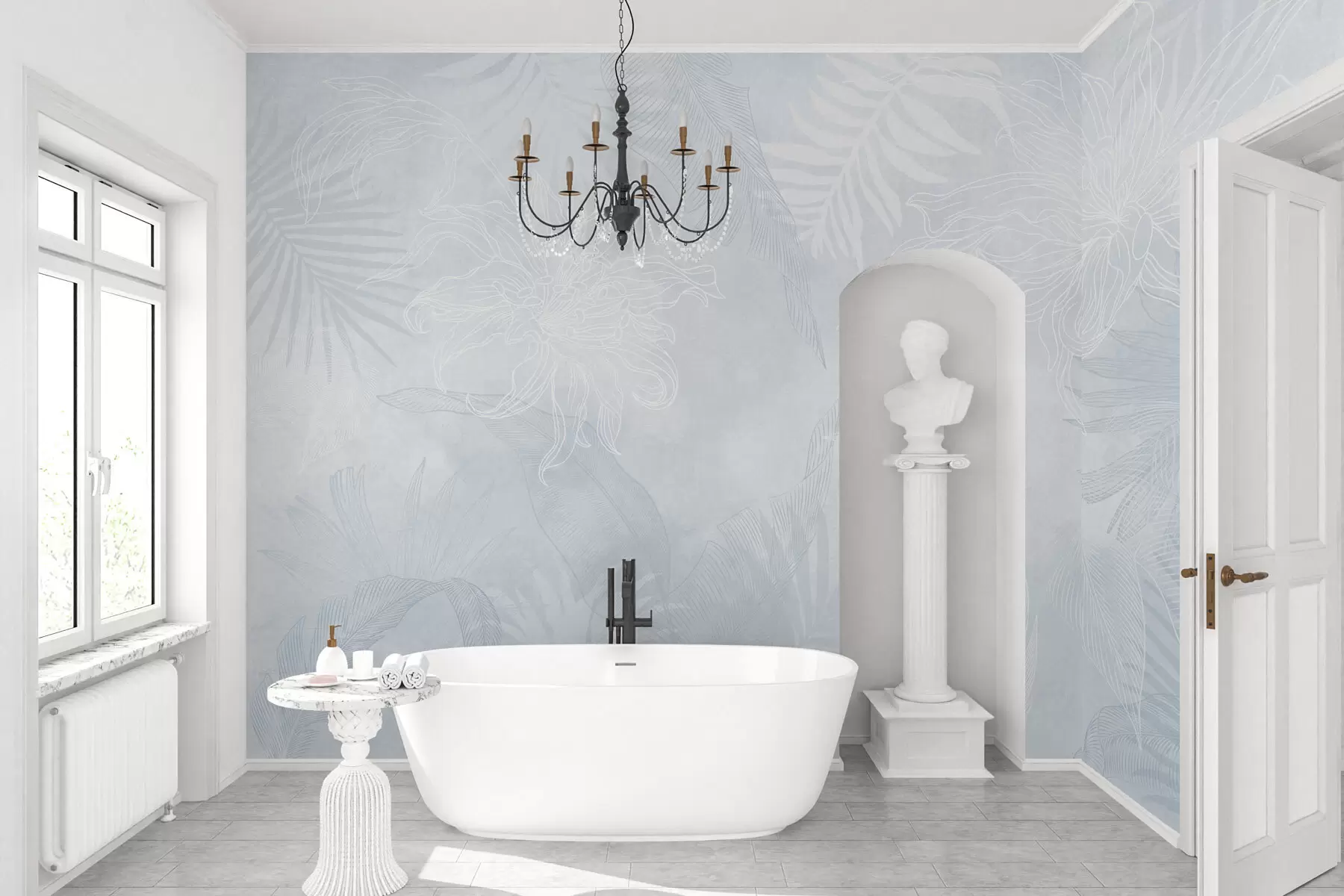 murales de pared Follaje tropical con efecto grunge y tinte azulado w02737v3