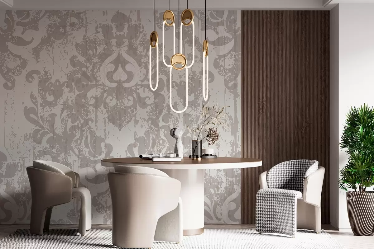 murales de pared Diseño damasco vintage con efecto envejecido w02867