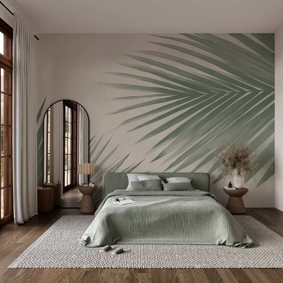 murales de pared Hojas de palmera abstractas verdes w08653