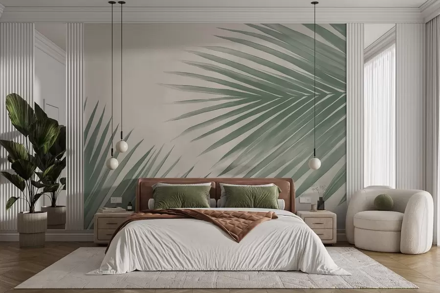 murales de pared Hojas de palmera abstractas verdes w08653