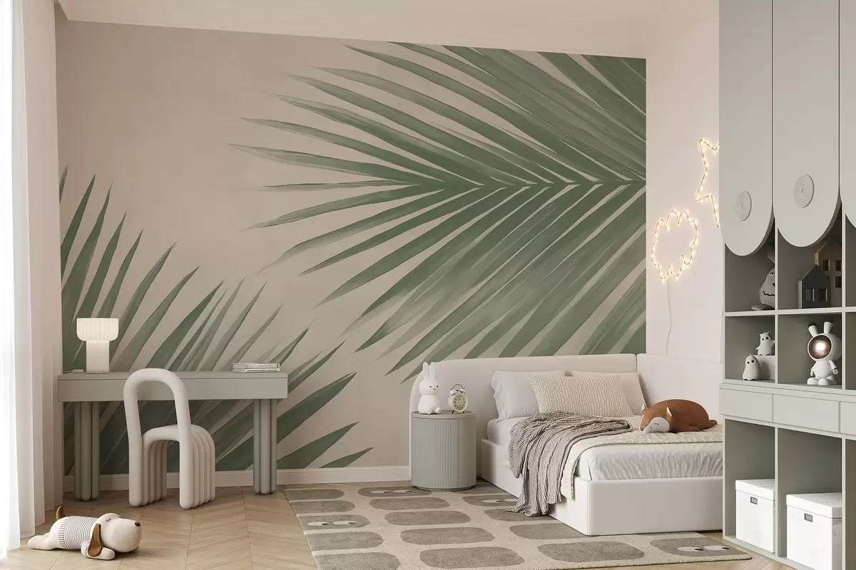 murales de pared Hojas de palmera abstractas verdes w08653