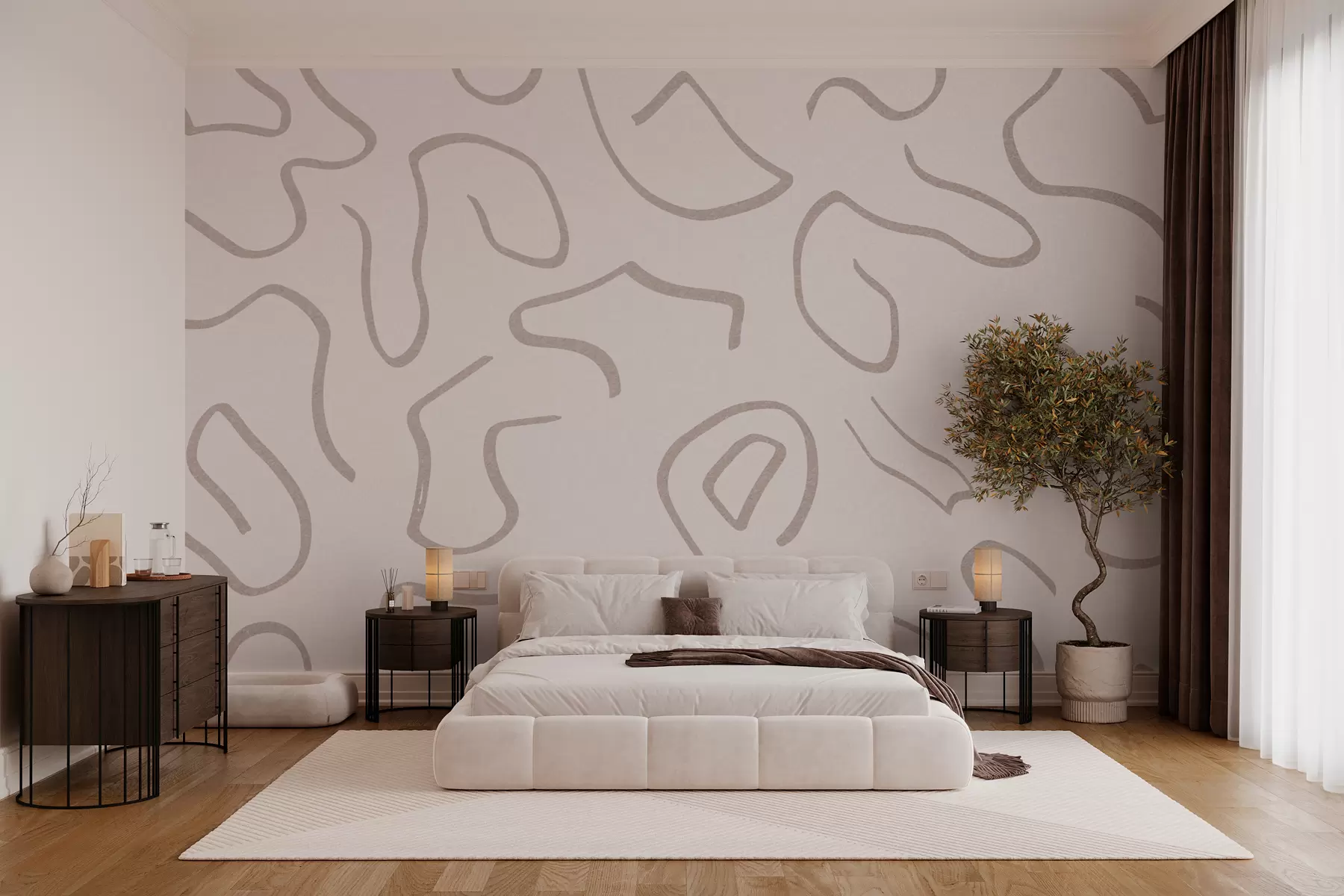 murales de pared Líneas y rizos en un color suave w02915v2